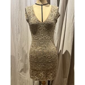 Vintage Ann Ferriday Deep V Wiggle Distress Dye Lace Mini Dress W Tags S